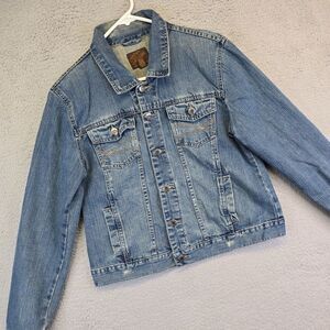 Aeropostale Denim‎ Jacket Womens XL Blue Trucker Distressed Y2K Grunge Cowgirl
